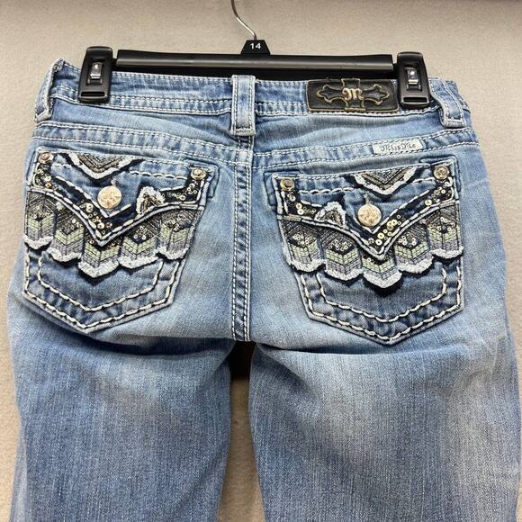 Miss Me Jeans Women's Size 26 (2) Signature Skinny Southwestern Feather Bling - Picture 1 of 16